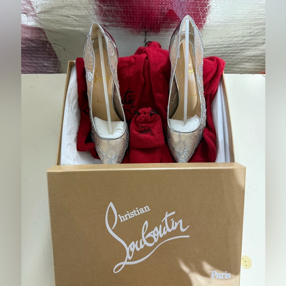 Christian Louboutin Silver Lace Heels